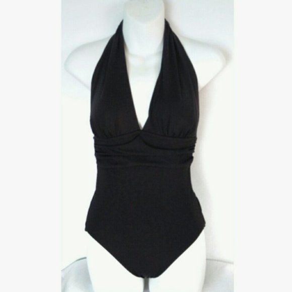 Lands end black halter one piece swimsuit 4L - Picture 4 of 12